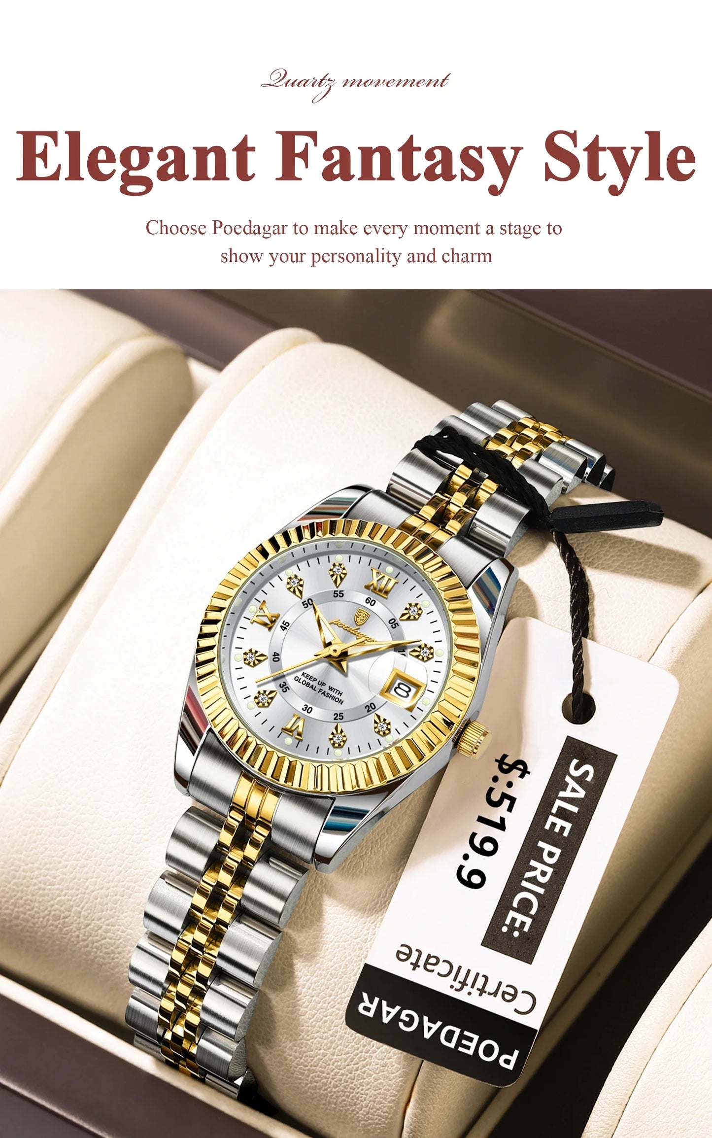 Luxury Elegant Watch for Women Waterproof Luminous Date Ladies Watch Stainless Steel