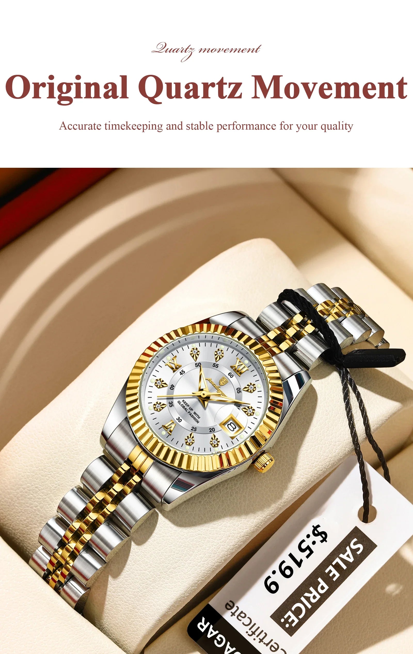 Luxury Elegant Watch for Women Waterproof Luminous Date Ladies Watch Stainless Steel