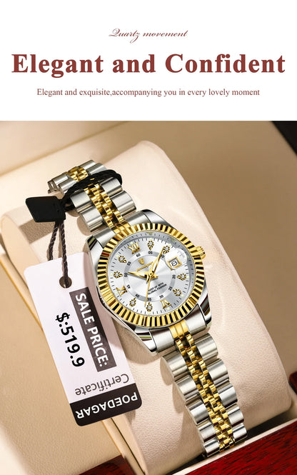 Luxury Elegant Watch for Women Waterproof Luminous Date Ladies Watch Stainless Steel